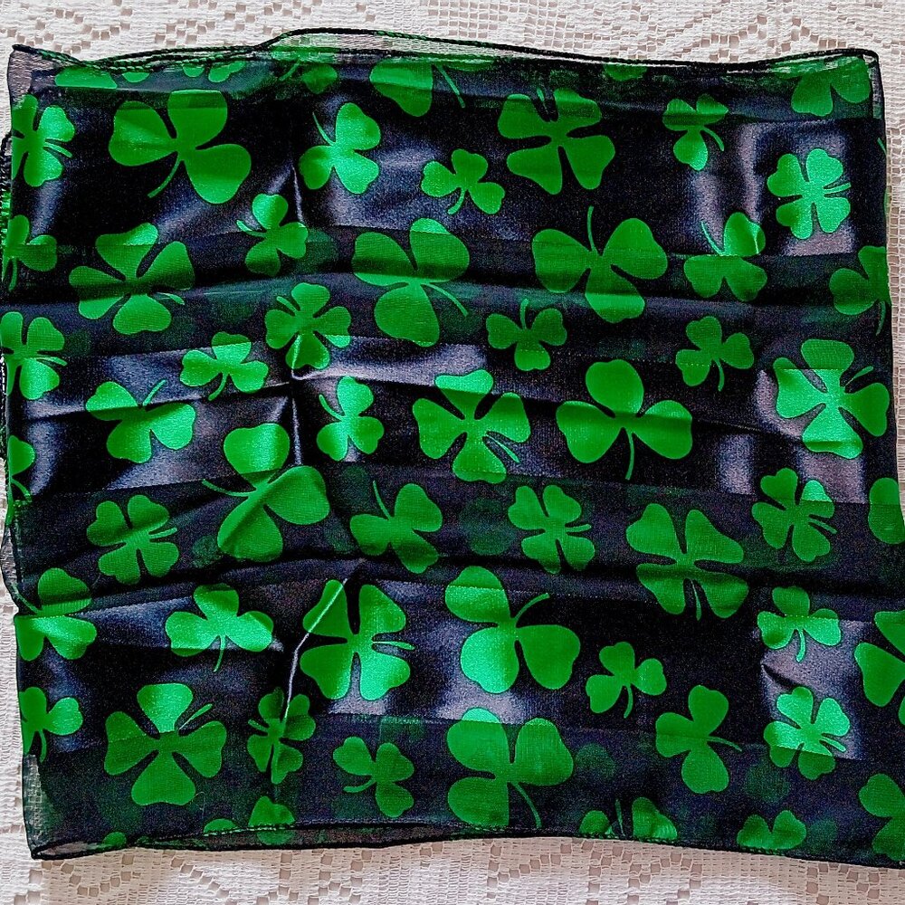 Vintage Satin Scarf with Fun Shamrock Print | 2 for $10